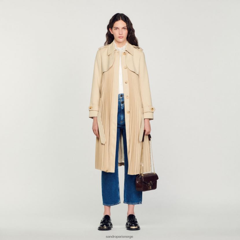 kvinner Sandro Paris beige plissert trenchcoat med belte klær 6FN4LH130