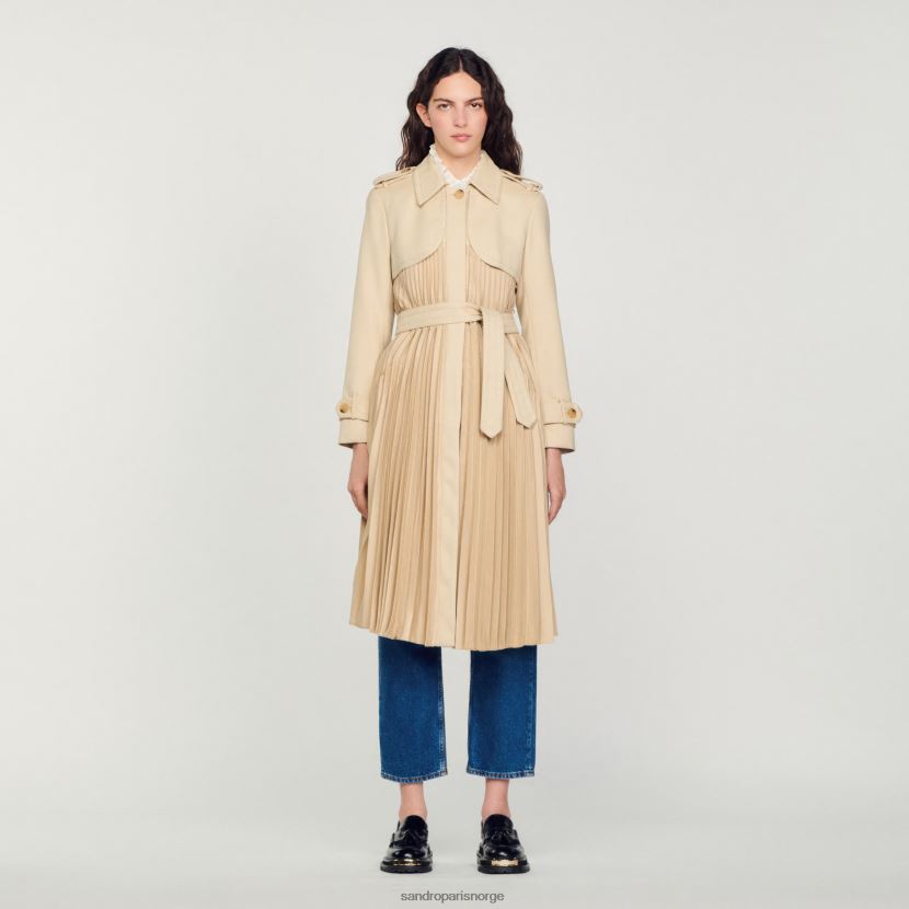 kvinner Sandro Paris beige plissert trenchcoat med belte klær 6FN4LH130