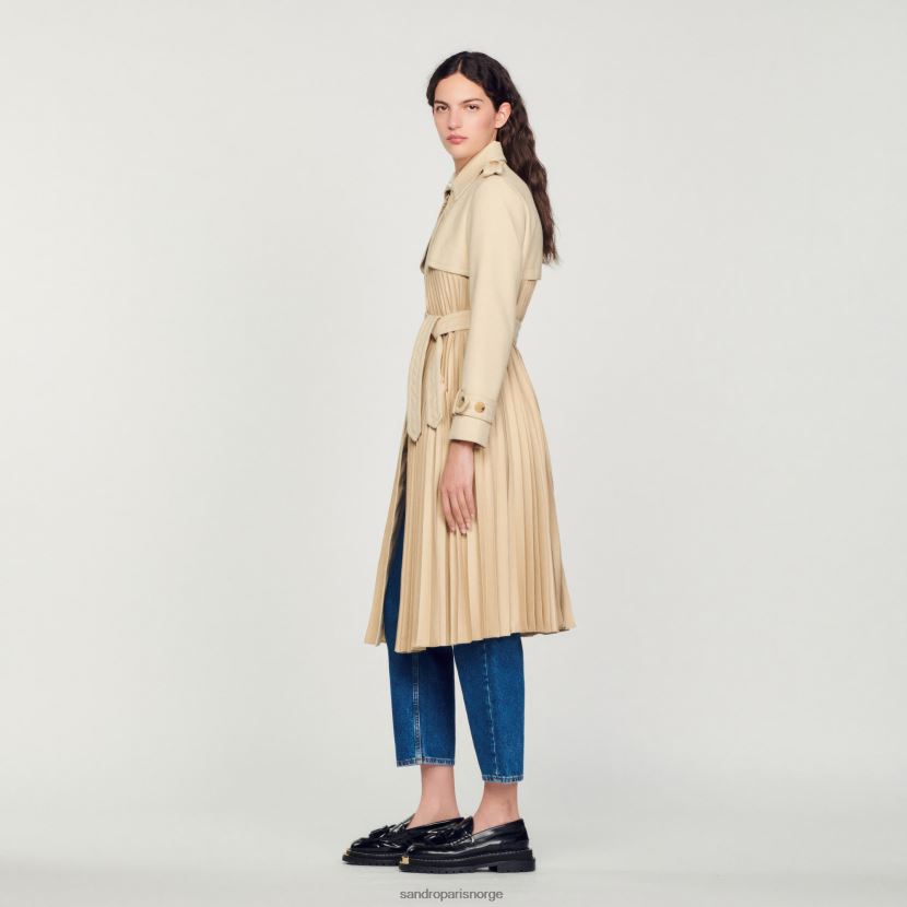 kvinner Sandro Paris beige plissert trenchcoat med belte klær 6FN4LH130