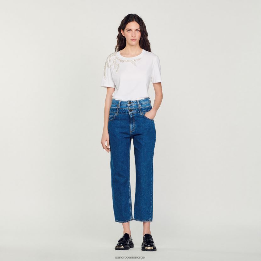 kvinner Sandro Paris hvit rhinestone-utsmykket t-skjorte klær 6FN4LH150