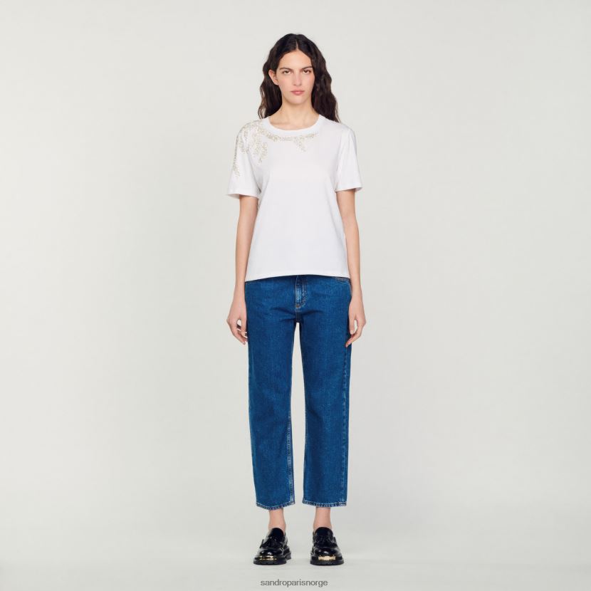 kvinner Sandro Paris hvit rhinestone-utsmykket t-skjorte klær 6FN4LH150