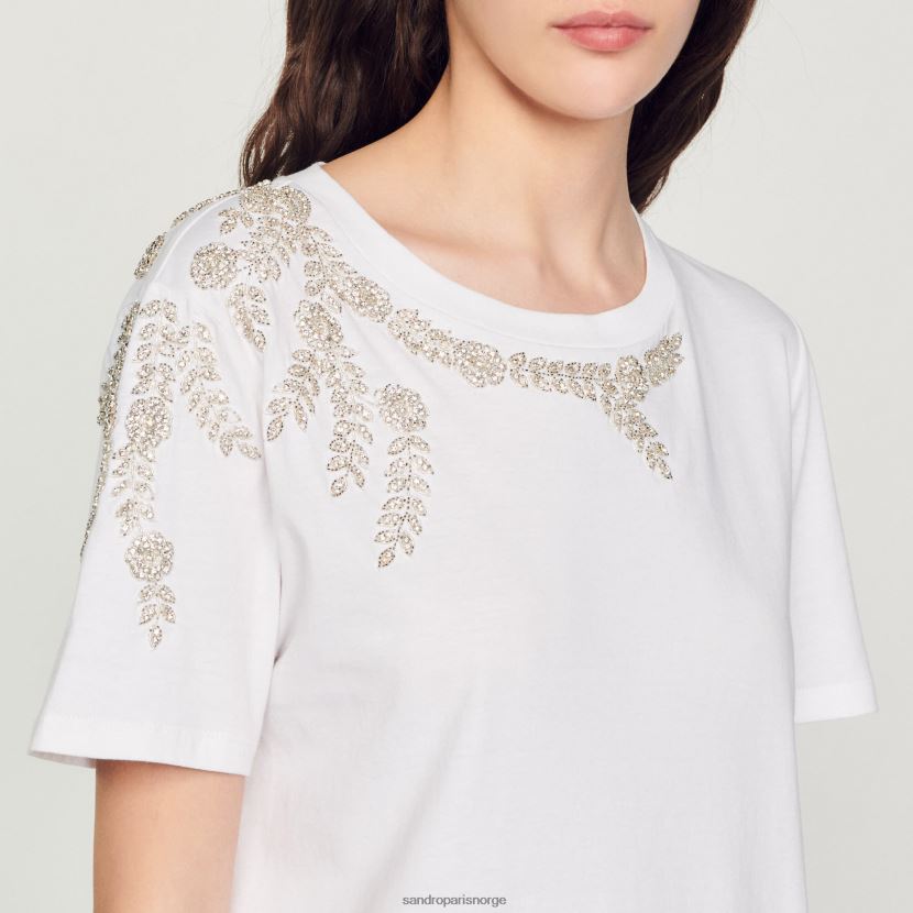 kvinner Sandro Paris hvit rhinestone-utsmykket t-skjorte klær 6FN4LH150