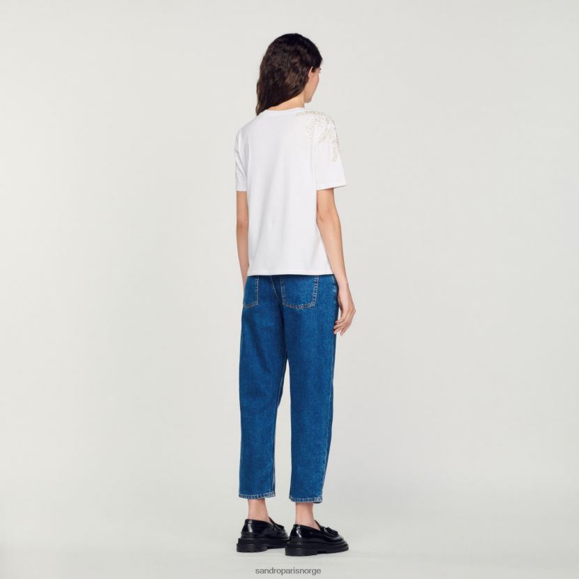 kvinner Sandro Paris hvit rhinestone-utsmykket t-skjorte klær 6FN4LH150