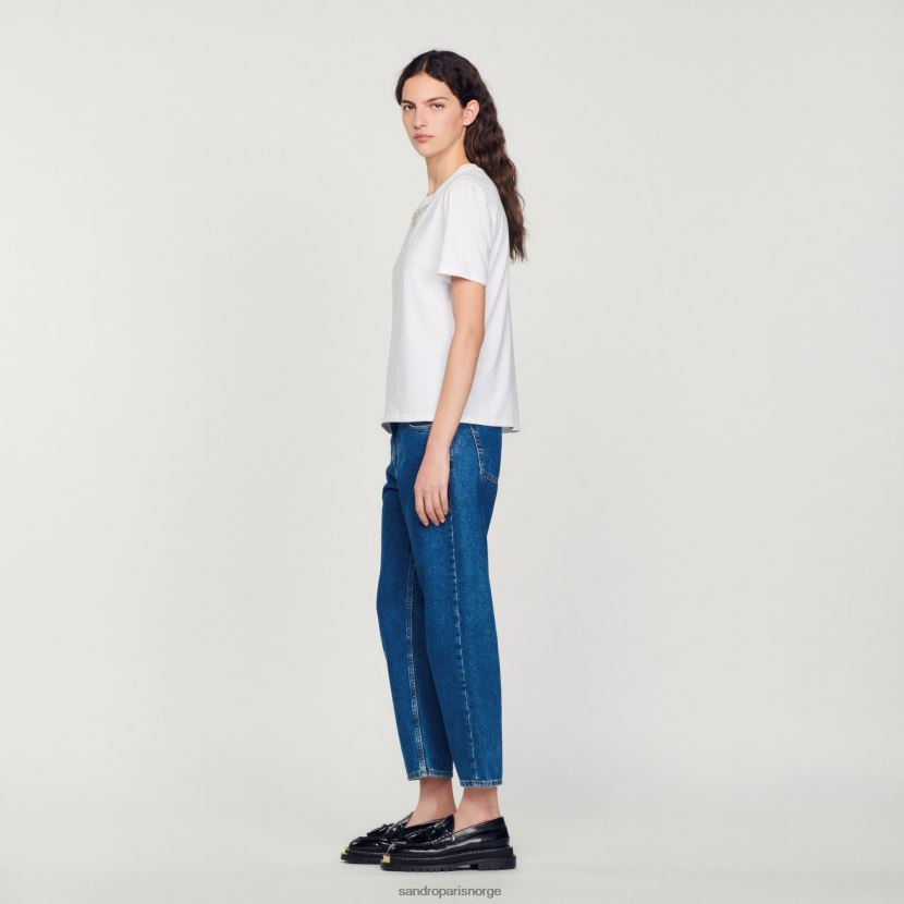 kvinner Sandro Paris hvit rhinestone-utsmykket t-skjorte klær 6FN4LH150