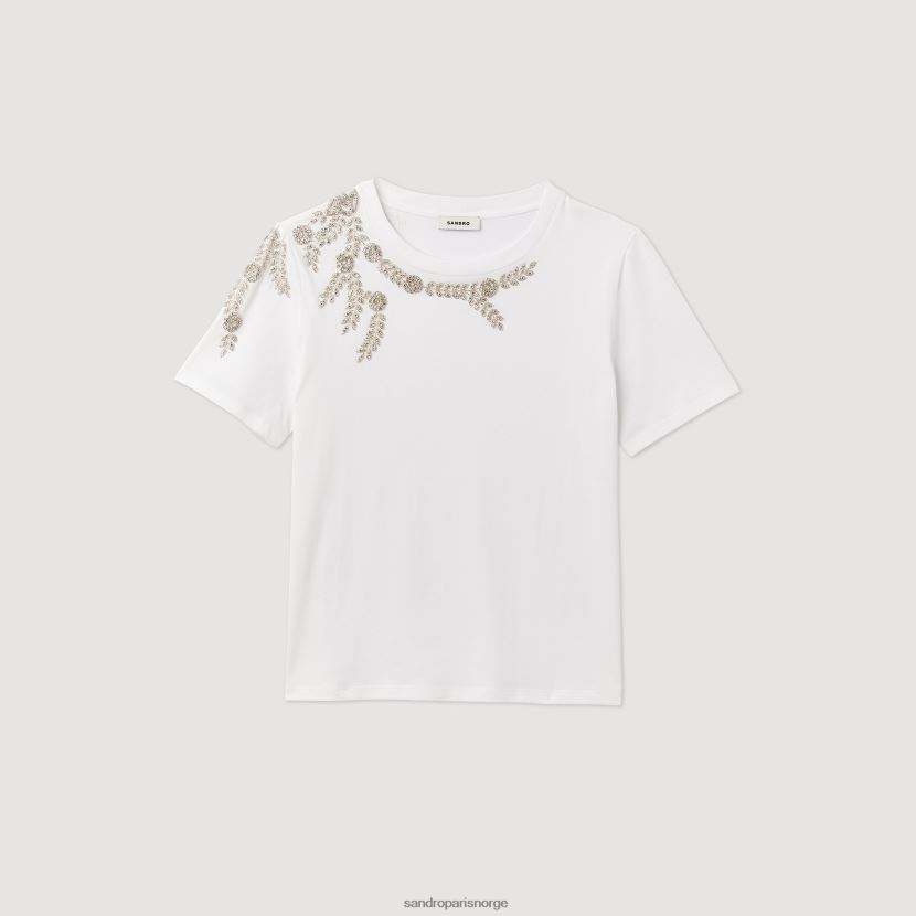 kvinner Sandro Paris hvit rhinestone-utsmykket t-skjorte klær 6FN4LH150