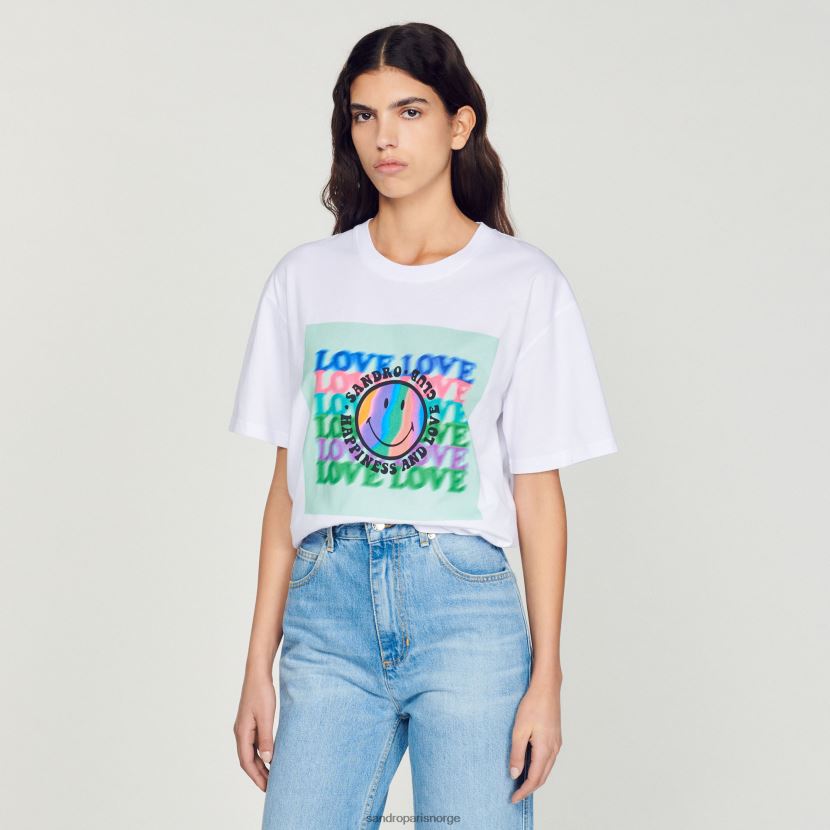 kvinner Sandro Paris hvit smiley t-skjorte klær 6FN4LH209