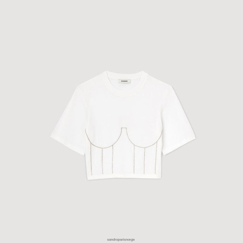kvinner Sandro Paris hvit t-skjorte med rhinestone bustier design klær 6FN4LH39
