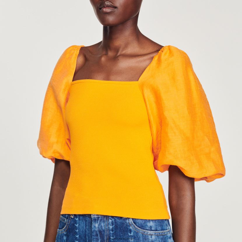 kvinner Sandro Paris oransje dobbel stoff topp klær 6FN4LH218