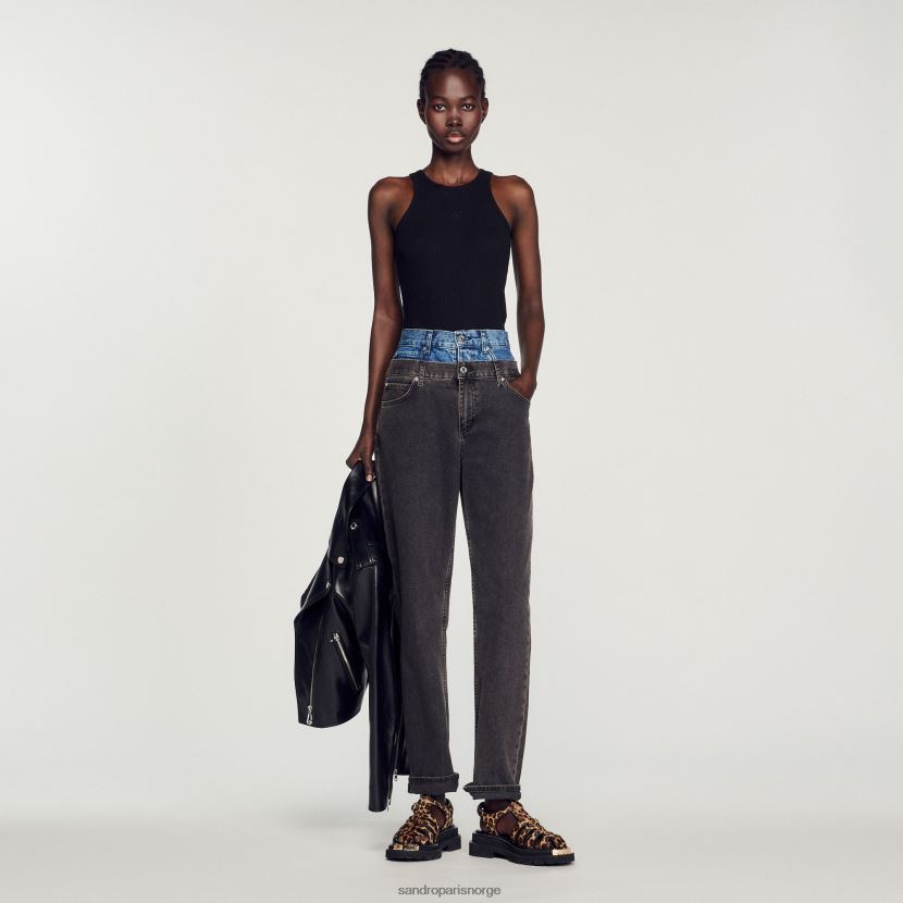 kvinner Sandro Paris svart double s logo tank topp klær 6FN4LH256