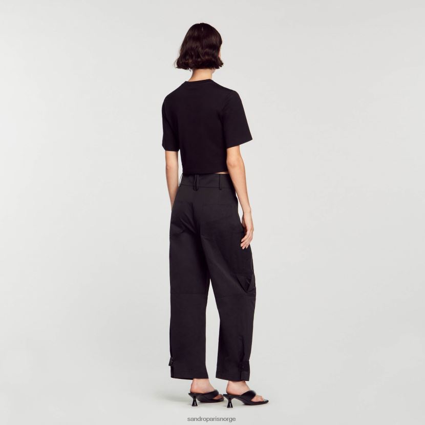 kvinner Sandro Paris svart t-skjorte med rhinestone bustier design klær 6FN4LH30