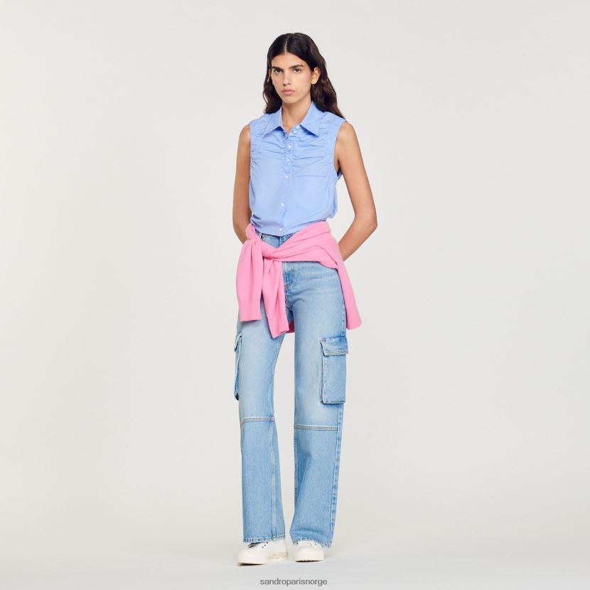 kvinner Sandro Paris blå cropped ermeløs skjorte klær 6FN4LH194