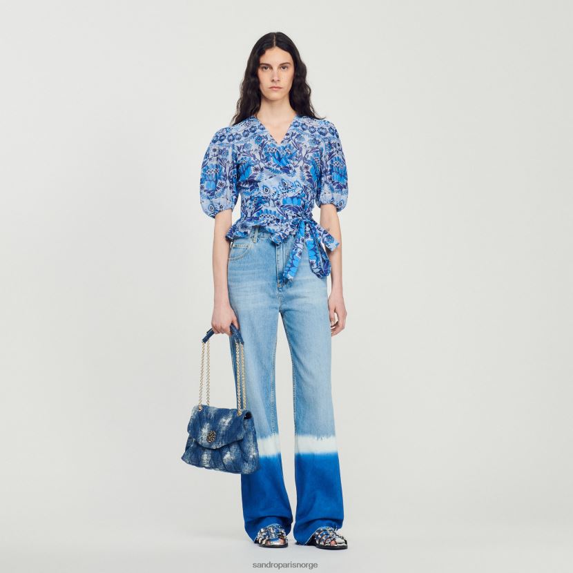 kvinner Sandro Paris blå cropped trykt wrap topp klær 6FN4LH211