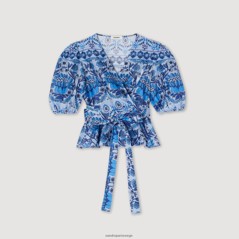 kvinner Sandro Paris blå cropped trykt wrap topp klær 6FN4LH211
