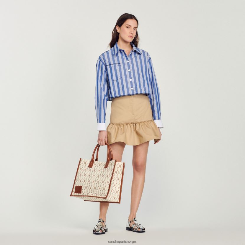 kvinner Sandro Paris blå/hvit cropped stripet skjorte klær 6FN4LH408