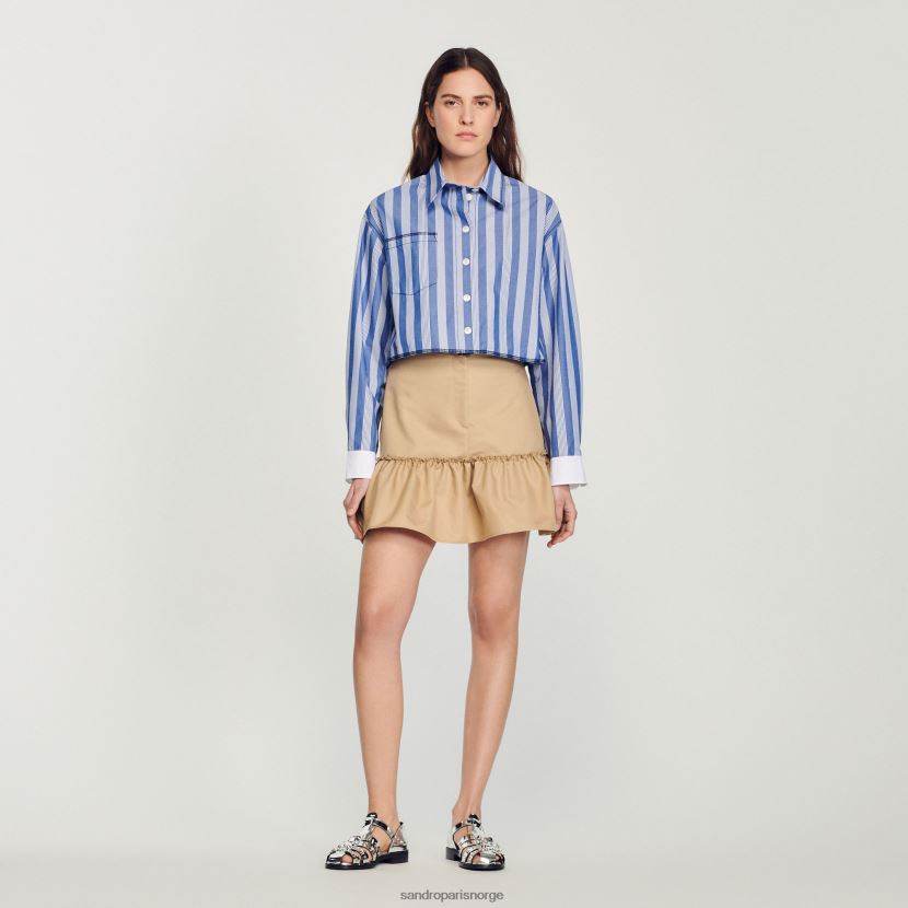 kvinner Sandro Paris blå/hvit cropped stripet skjorte klær 6FN4LH408