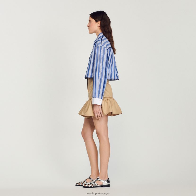 kvinner Sandro Paris blå/hvit cropped stripet skjorte klær 6FN4LH408