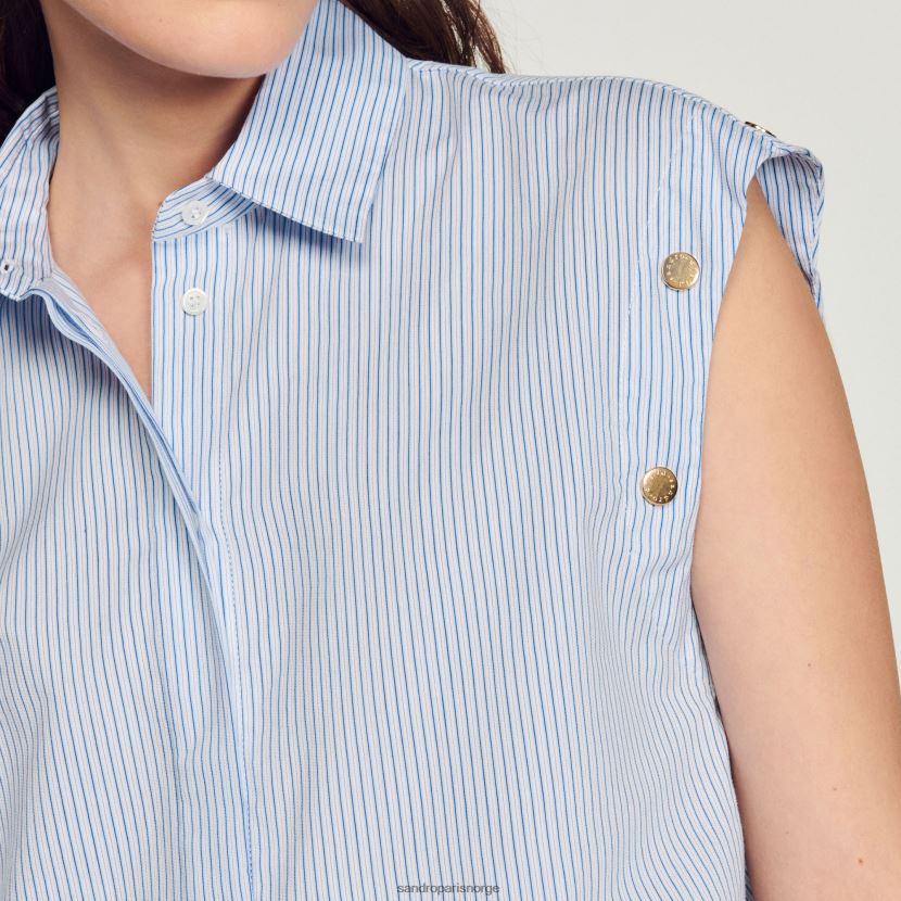 kvinner Sandro Paris blå/hvit skjorte med avtakbare ermer klær 6FN4LH189