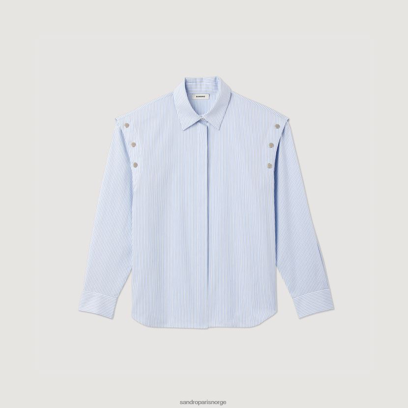 kvinner Sandro Paris blå/hvit skjorte med avtakbare ermer klær 6FN4LH189