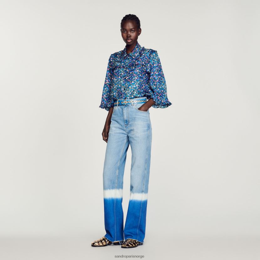 kvinner Sandro Paris blå/lilla blomstret silkeskjorte klær 6FN4LH291