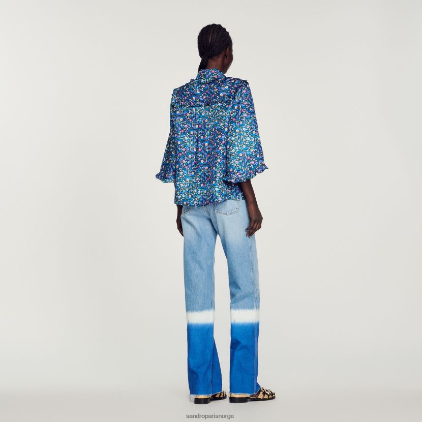 kvinner Sandro Paris blå/lilla blomstret silkeskjorte klær 6FN4LH291