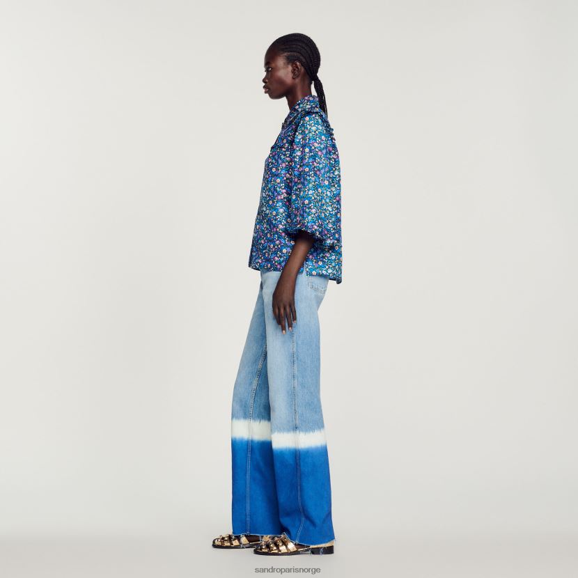 kvinner Sandro Paris blå/lilla blomstret silkeskjorte klær 6FN4LH291