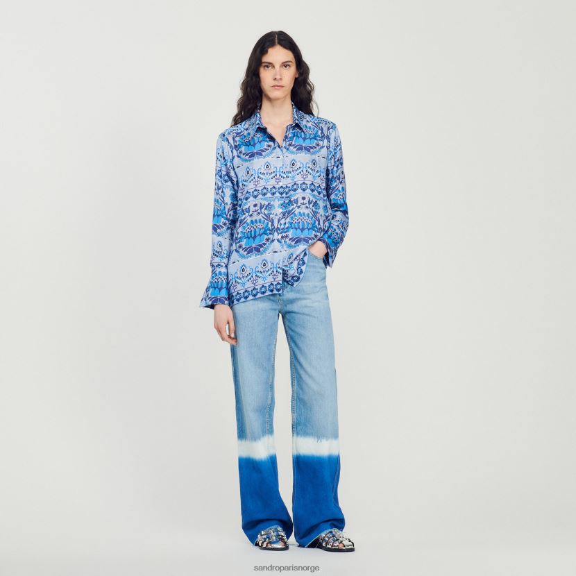 kvinner Sandro Paris blå silkeskjorte med trykk klær 6FN4LH172