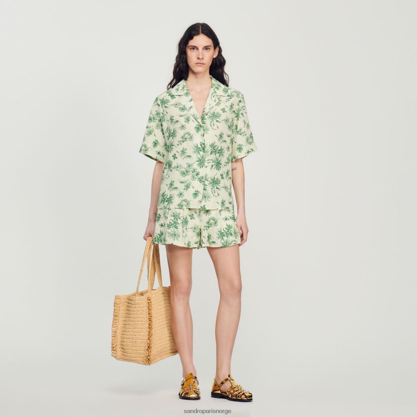 kvinner Sandro Paris ecru - grønn løs skjorte med trykk klær 6FN4LH303