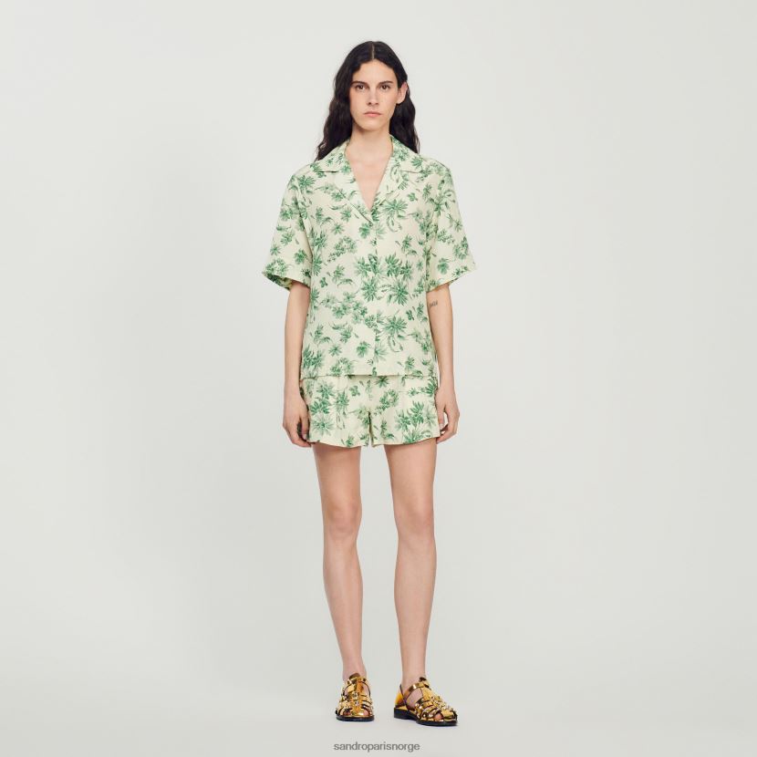 kvinner Sandro Paris ecru - grønn løs skjorte med trykk klær 6FN4LH303