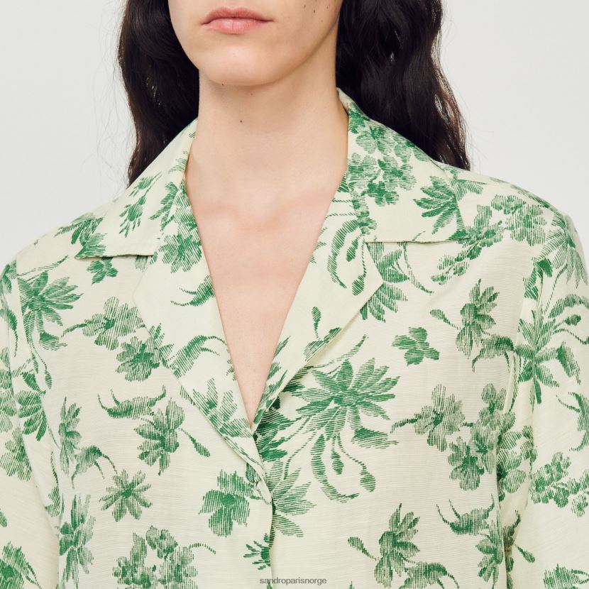 kvinner Sandro Paris ecru - grønn løs skjorte med trykk klær 6FN4LH303