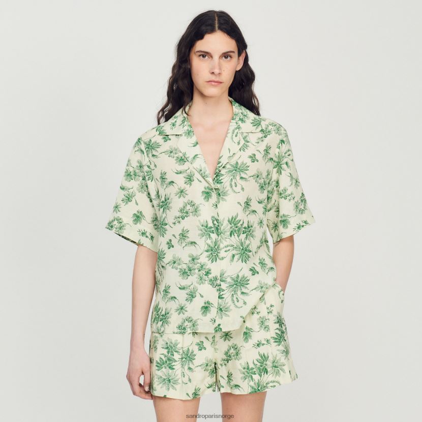 kvinner Sandro Paris ecru - grønn løs skjorte med trykk klær 6FN4LH303
