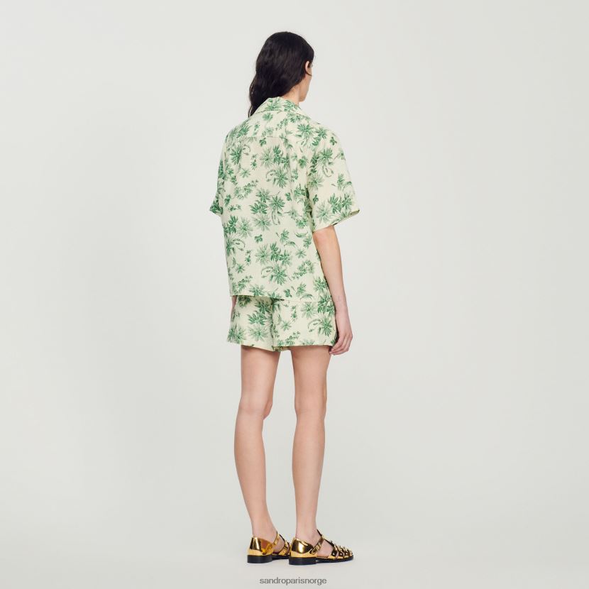 kvinner Sandro Paris ecru - grønn løs skjorte med trykk klær 6FN4LH303