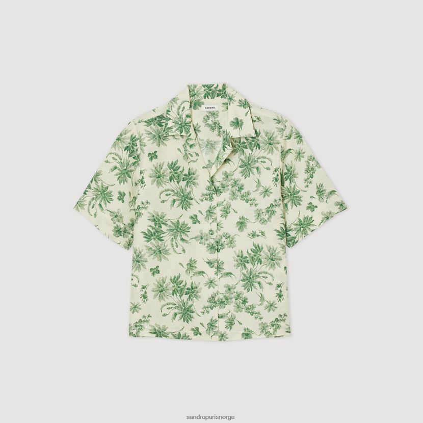 kvinner Sandro Paris ecru - grønn løs skjorte med trykk klær 6FN4LH303