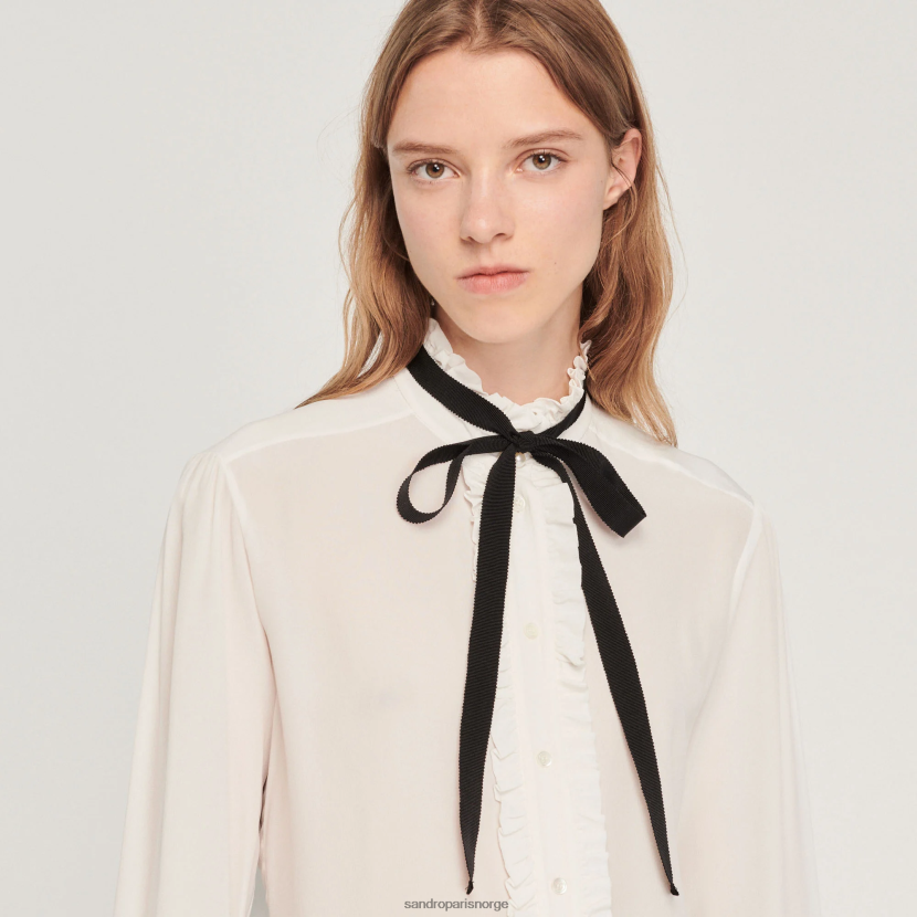 kvinner Sandro Paris ecru silkebluse med bånd klær 6FN4LH1