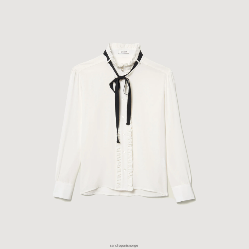 kvinner Sandro Paris ecru silkebluse med bånd klær 6FN4LH1