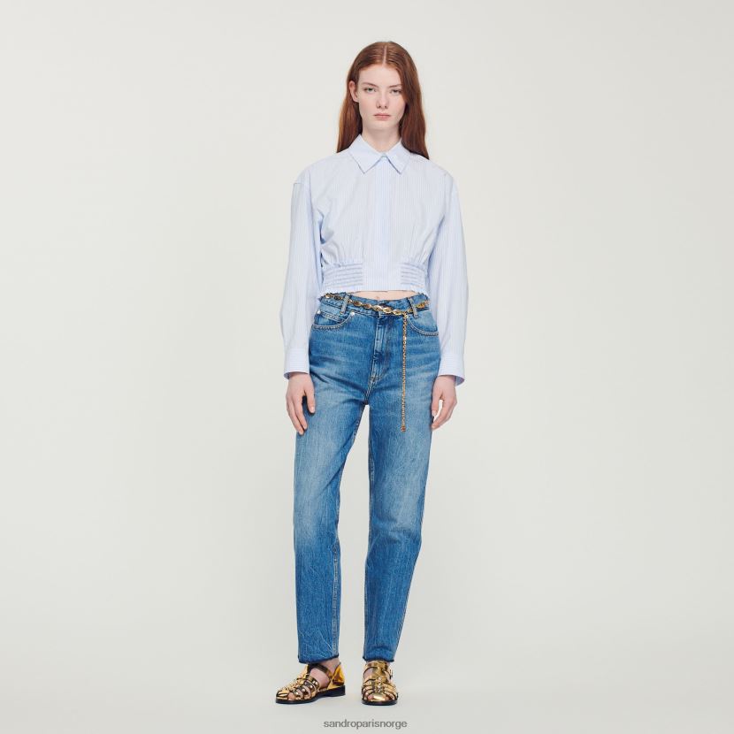 kvinner Sandro Paris himmelblå/hvit cropped stripet skjorte klær 6FN4LH288