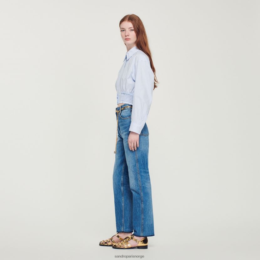 kvinner Sandro Paris himmelblå/hvit cropped stripet skjorte klær 6FN4LH288