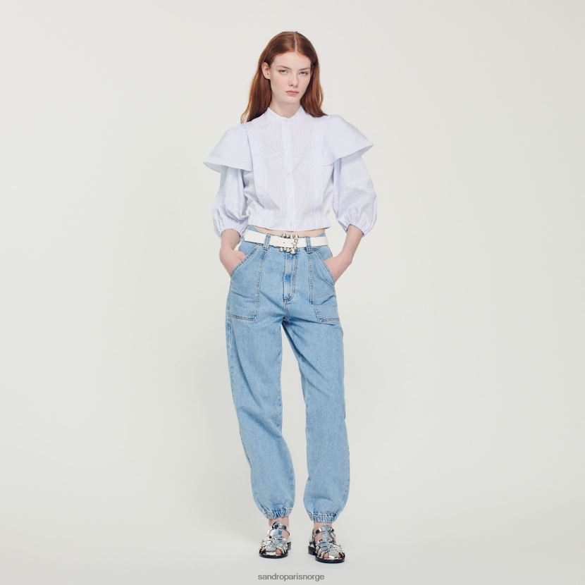 kvinner Sandro Paris hvit/blå cropped stripet skjorte klær 6FN4LH84