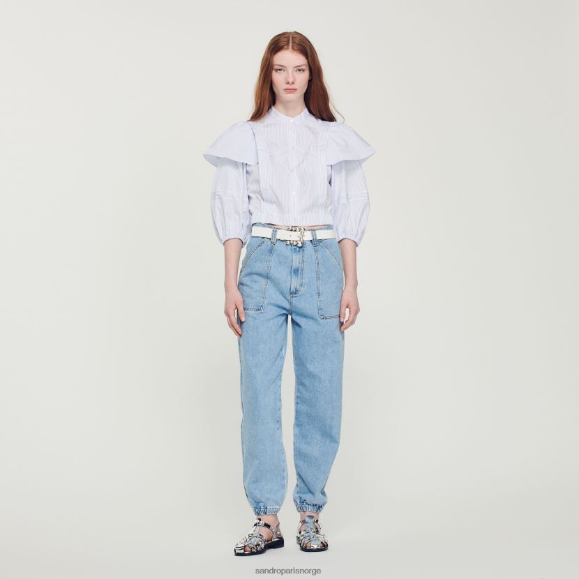 kvinner Sandro Paris hvit/blå cropped stripet skjorte klær 6FN4LH84