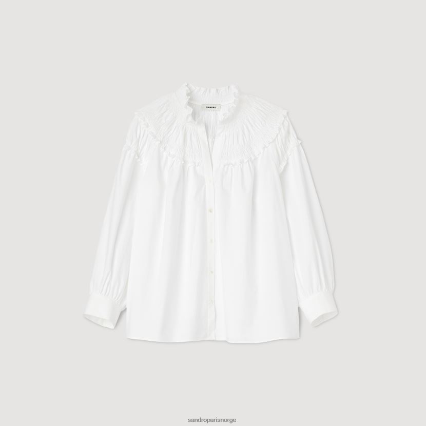 kvinner Sandro Paris hvit bluse med smockkrage klær 6FN4LH31
