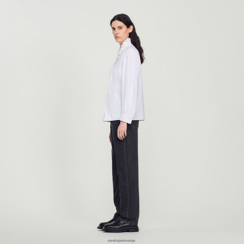 kvinner Sandro Paris hvit bomullsskjorte med fancy krage klær 6FN4LH142