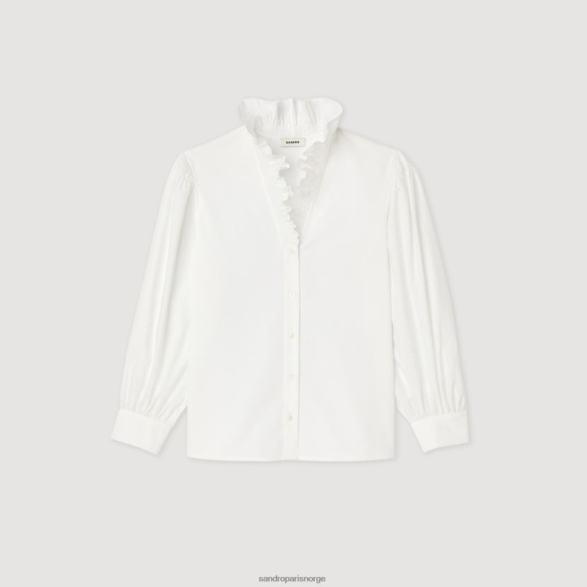 kvinner Sandro Paris hvit bomullsskjorte med fancy krage klær 6FN4LH142