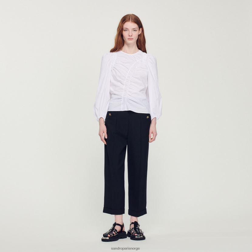 kvinner Sandro Paris hvit samlet poplin topp klær 6FN4LH410