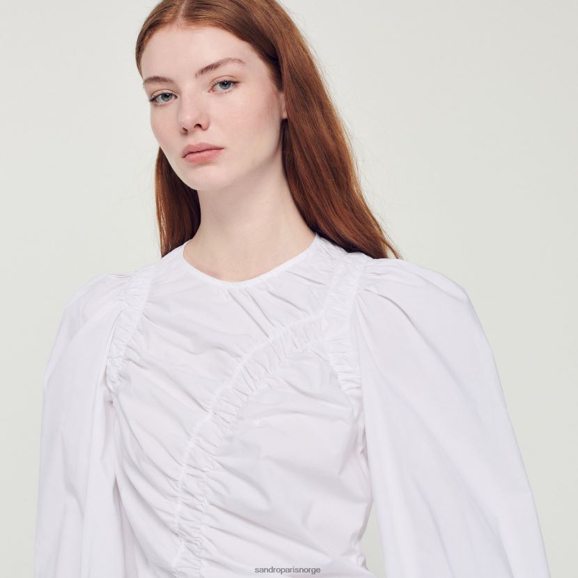 kvinner Sandro Paris hvit samlet poplin topp klær 6FN4LH410