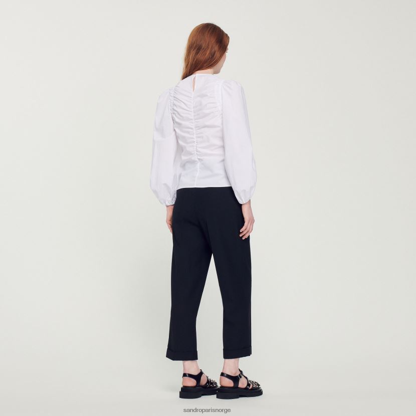kvinner Sandro Paris hvit samlet poplin topp klær 6FN4LH410
