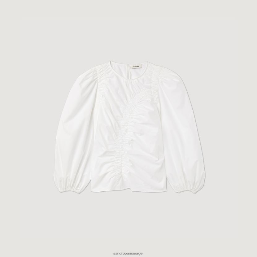 kvinner Sandro Paris hvit samlet poplin topp klær 6FN4LH410
