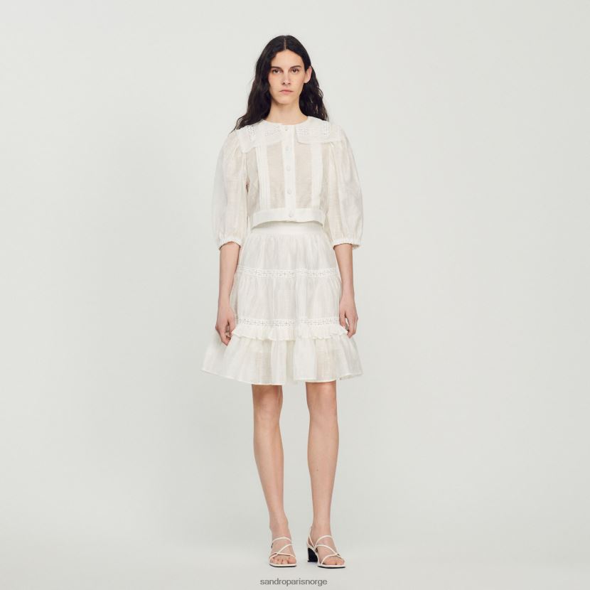 kvinner Sandro Paris hvit skjorte med blondekrage klær 6FN4LH116