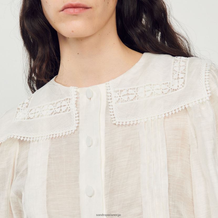 kvinner Sandro Paris hvit skjorte med blondekrage klær 6FN4LH116