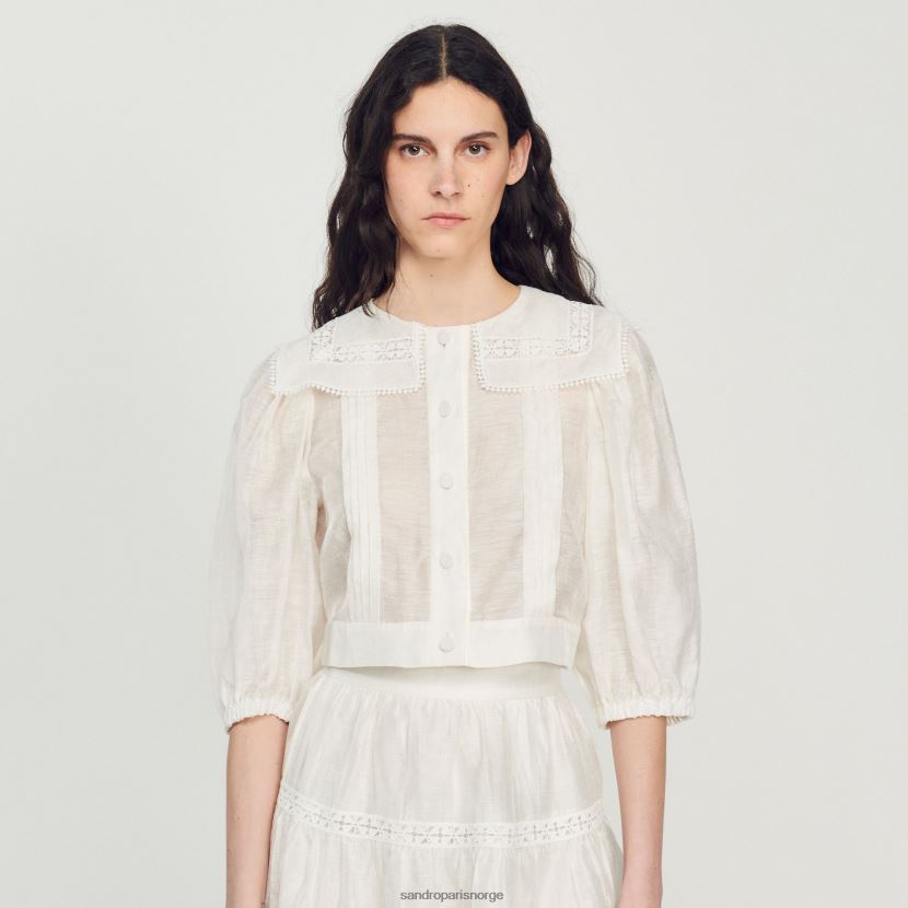 kvinner Sandro Paris hvit skjorte med blondekrage klær 6FN4LH116