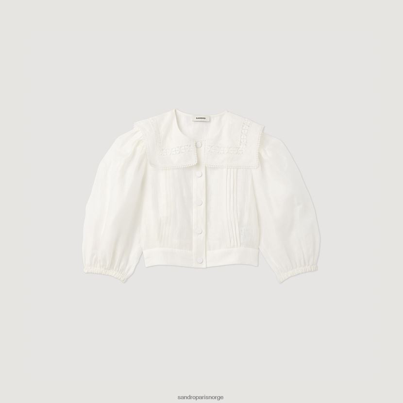 kvinner Sandro Paris hvit skjorte med blondekrage klær 6FN4LH116