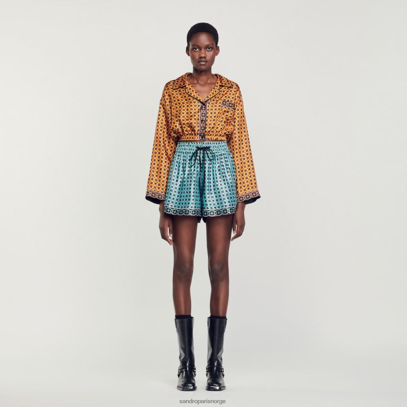 kvinner Sandro Paris kobber/svart trykt cropped skjorte klær 6FN4LH72